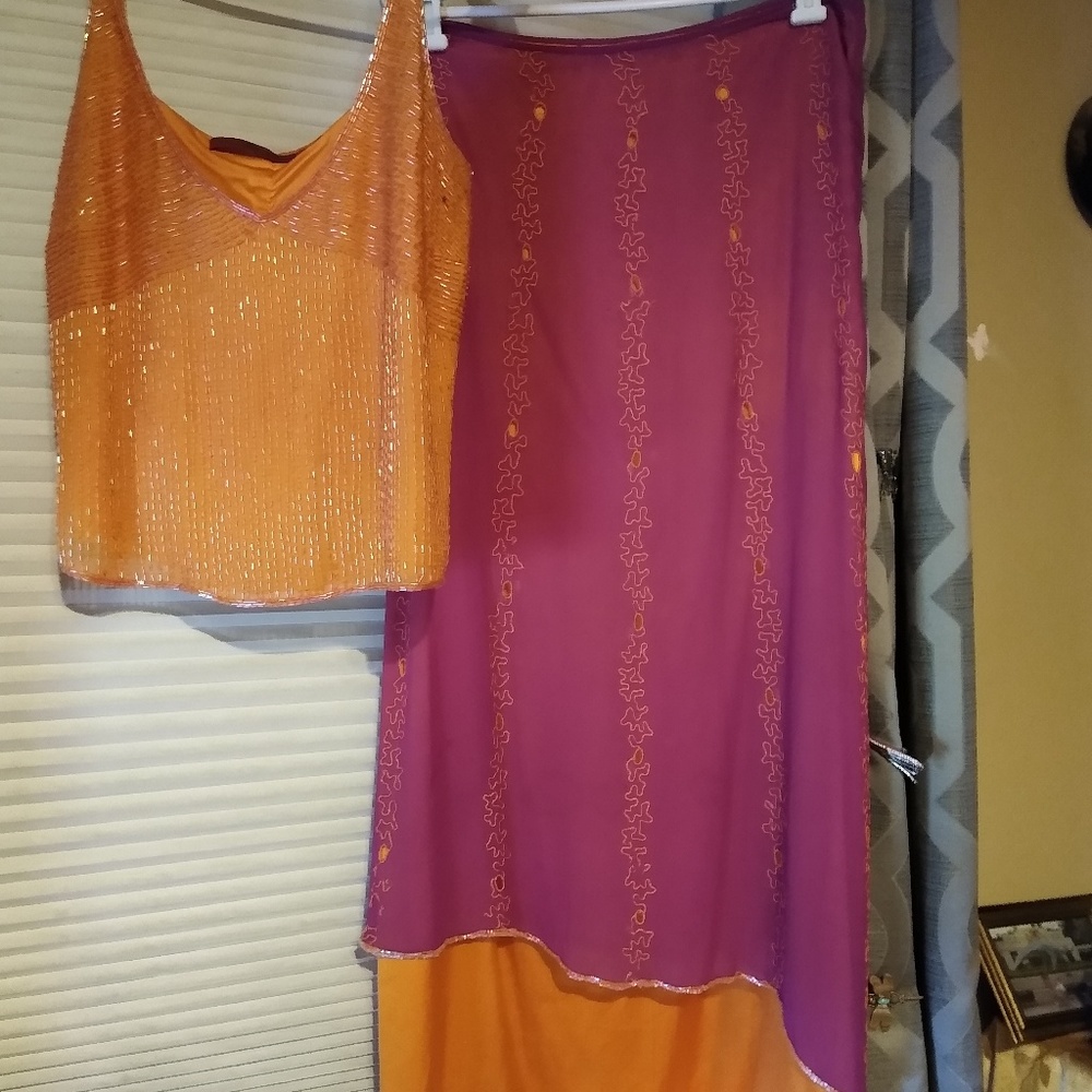 Emma Black Beaded Top/Matching Skirt